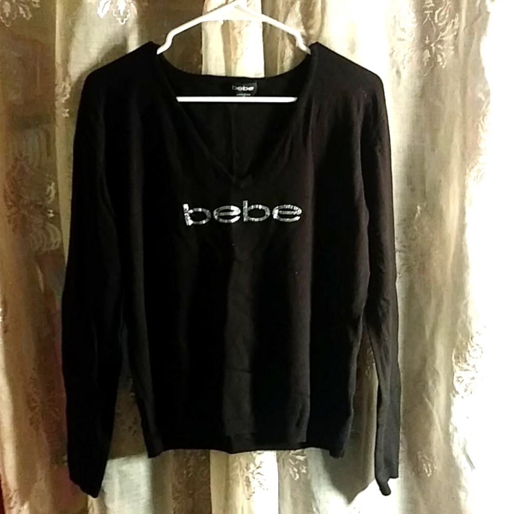 Black crystal studded v-neck shirt